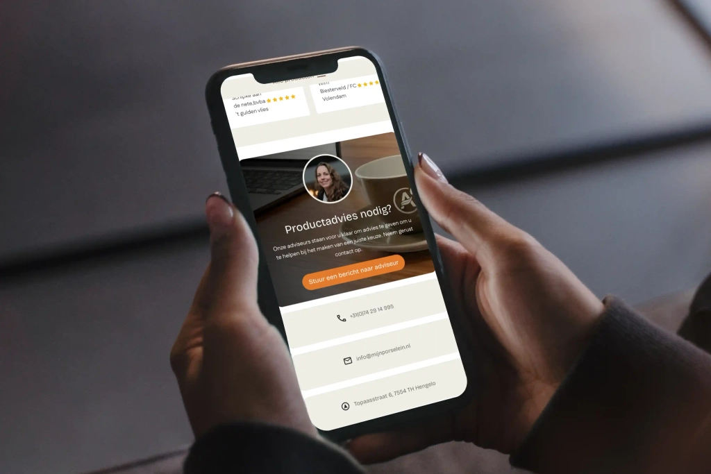 Het adviesblok van de webshop van MijnPorselein op een telefoon