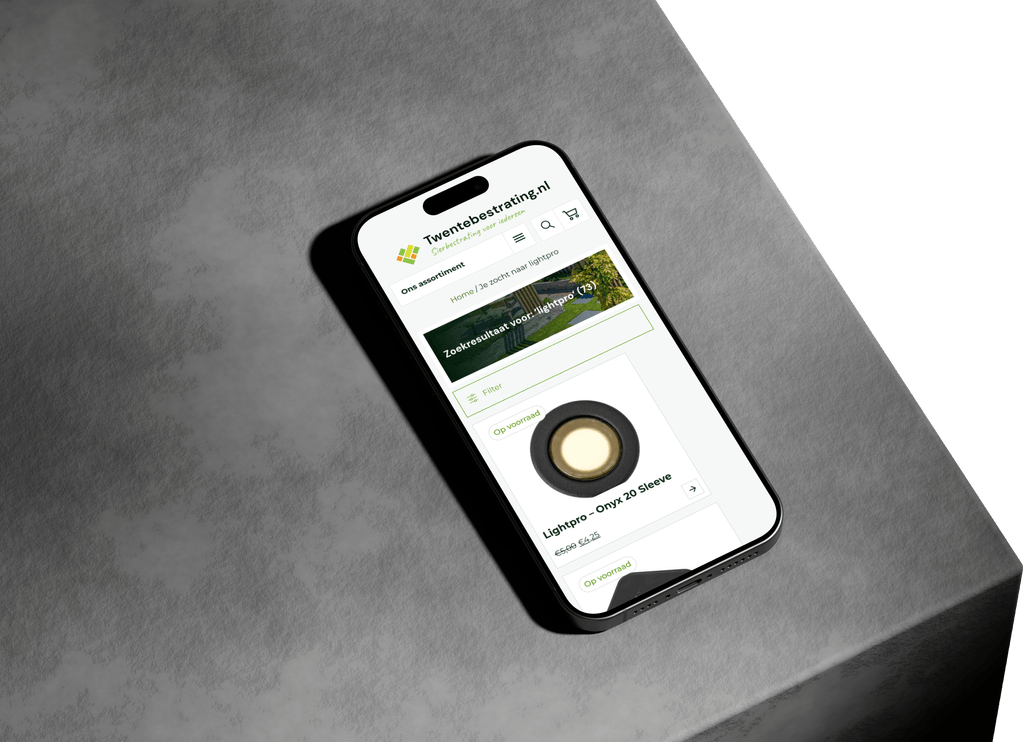Maatwerk webshop met productoverzicht voor lichtpro.