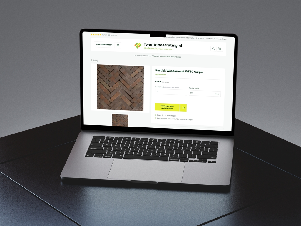 Maatwerk webshop met visuele productconfigurator voor tegelkeuze.