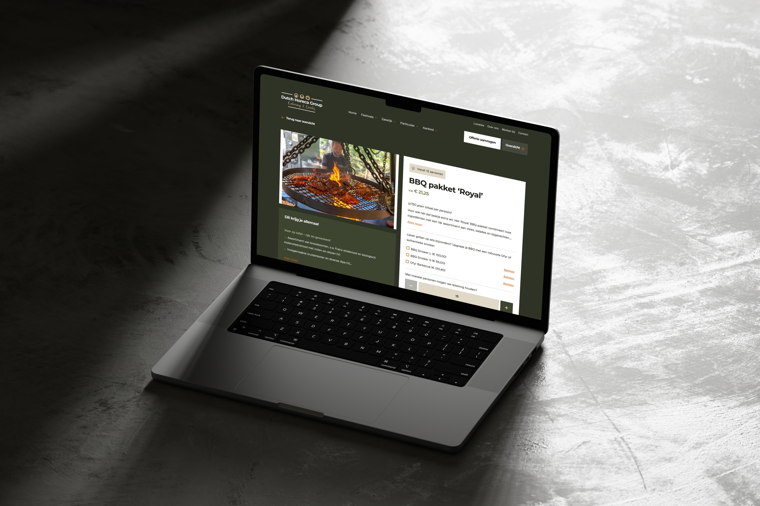 Moderne website op maat voor BBQ-pakketten met gebruiksvriendelijke configurator.
