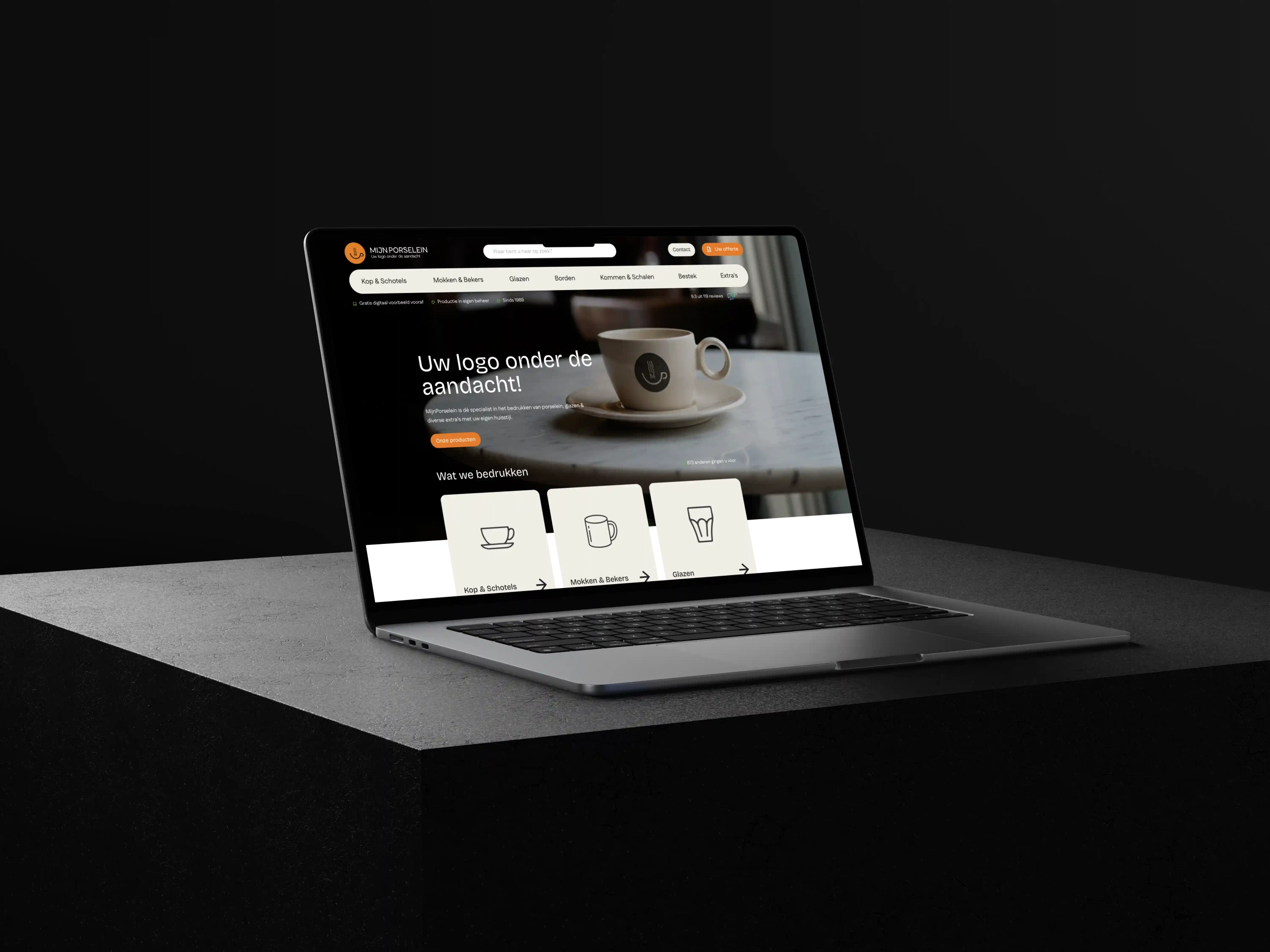 CPQ voor MijnPorselein, de webshop met bedrukt porselein op een laptop