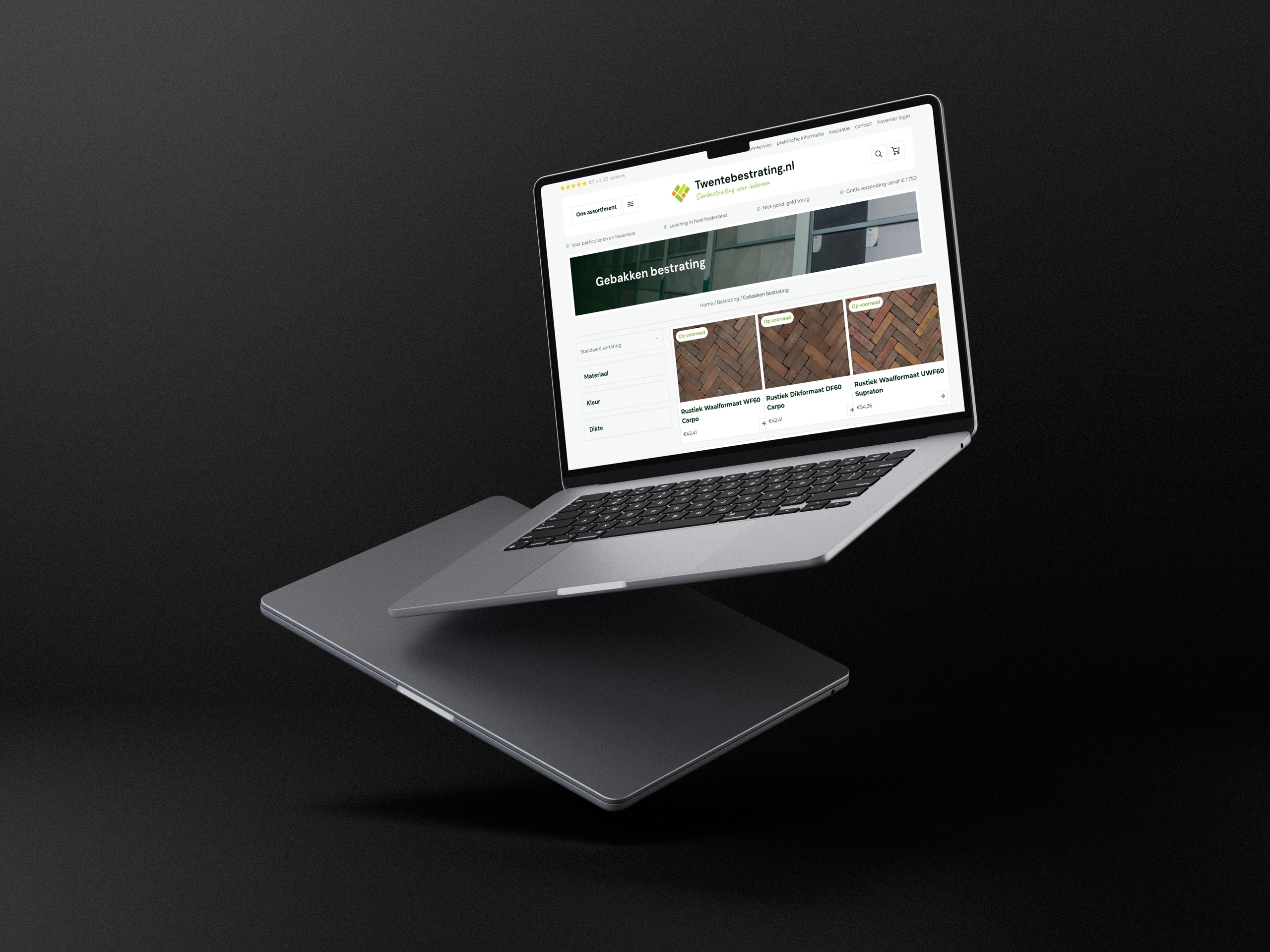 Moderne website op maat voor Twente bestrating met productoverzicht.