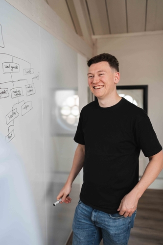 Procesanalyse op het whiteboard voor het vervangen van een spreadsheet